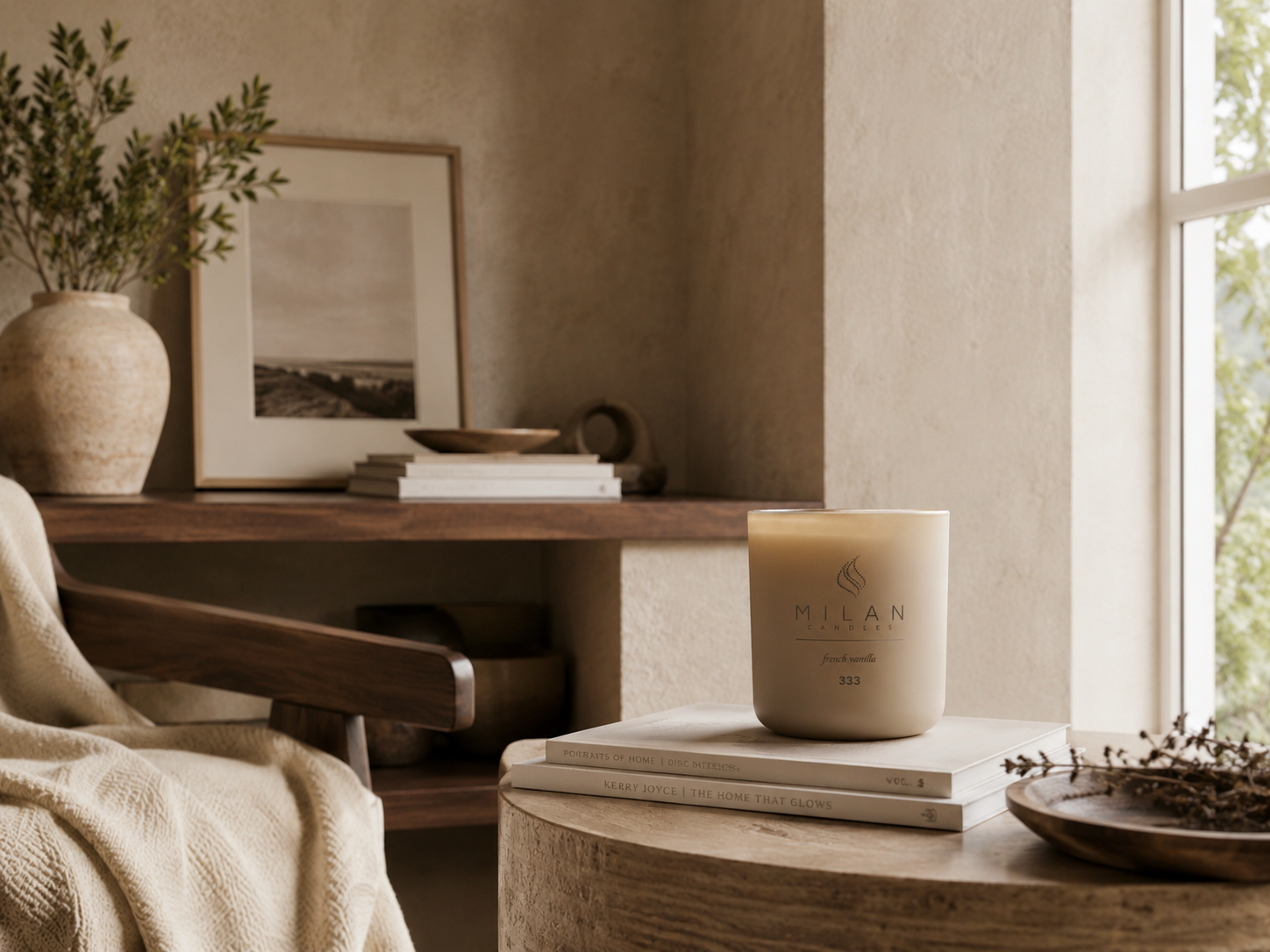Milan Candles luxury candle in a warm home interior