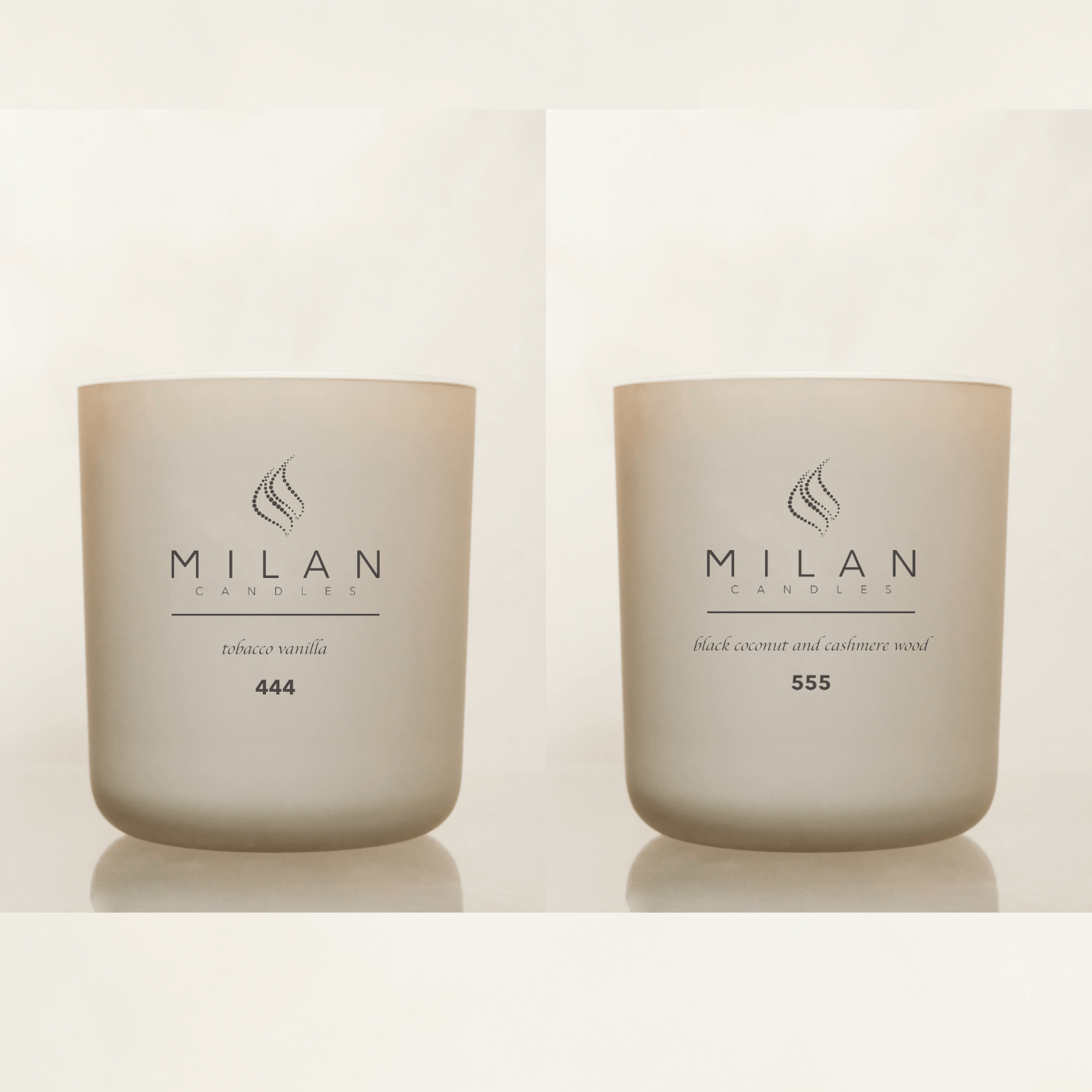 Two Milan candles on a neutral background - 444 & 555
